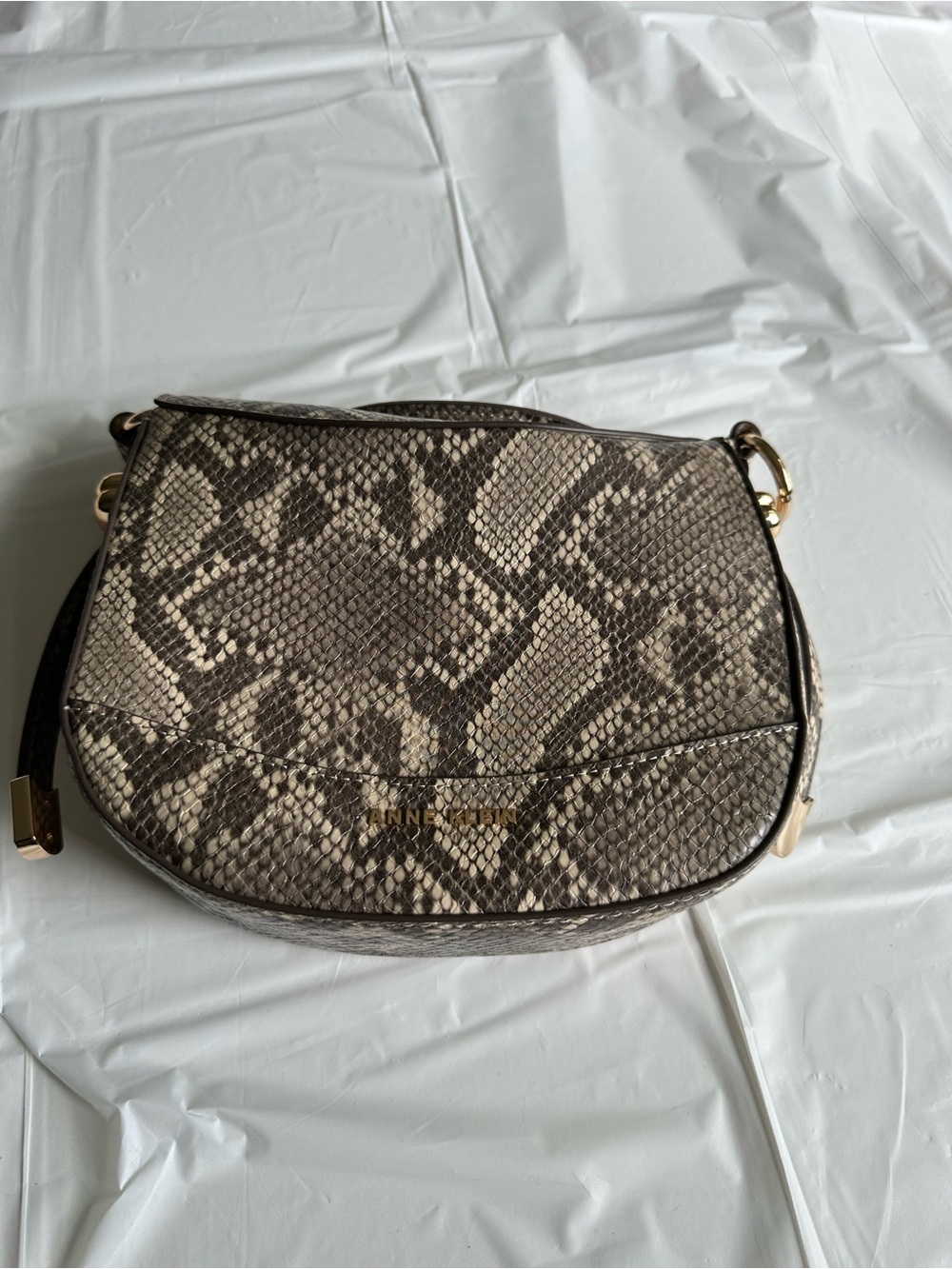 Anne Klein Snakeskin-Print Crossbody in Taupe and Beige
